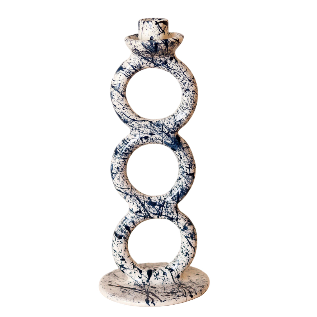 Handmade Ceramic Candlestick Blue Splash