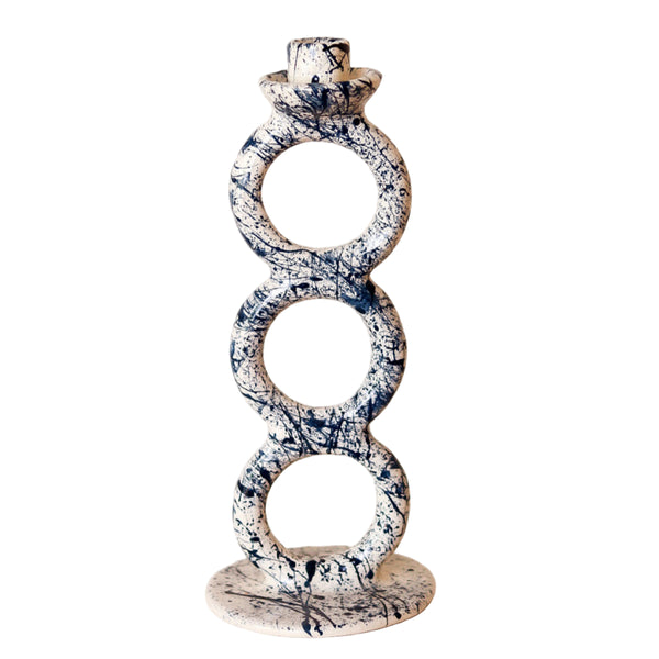 Handmade Ceramic Candlestick Blue Splash