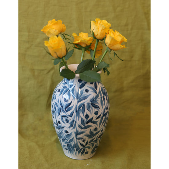Pomegranate Hand Painted Vase - Dark Teal