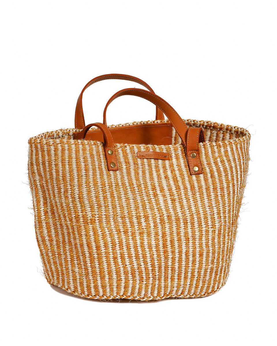 DHEHEBU: Gold and Natural Pinstripe Sisal Shopper