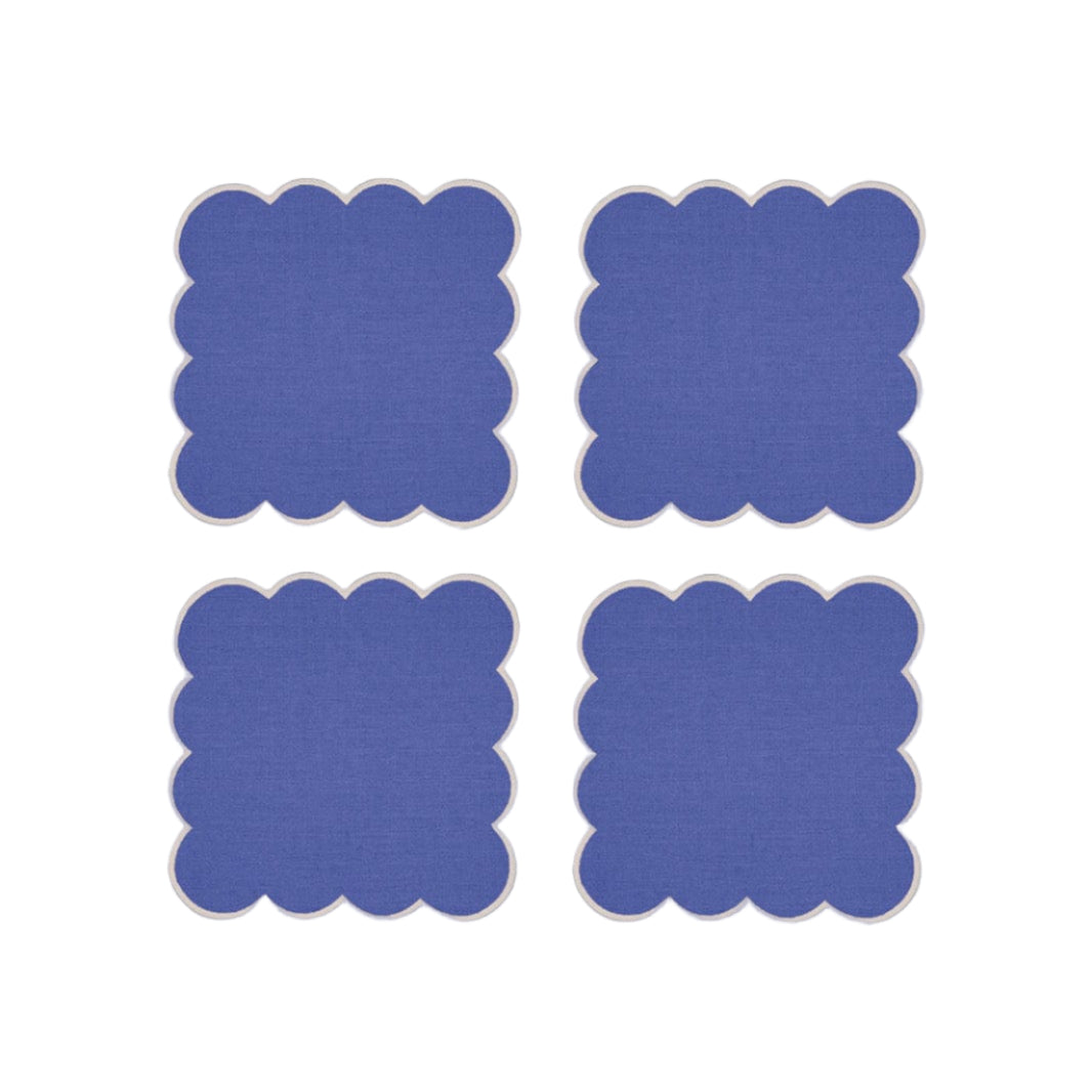 Zero-Waste Scalloped Linen Cocktail Napkins Klein Blue - Set of 4
