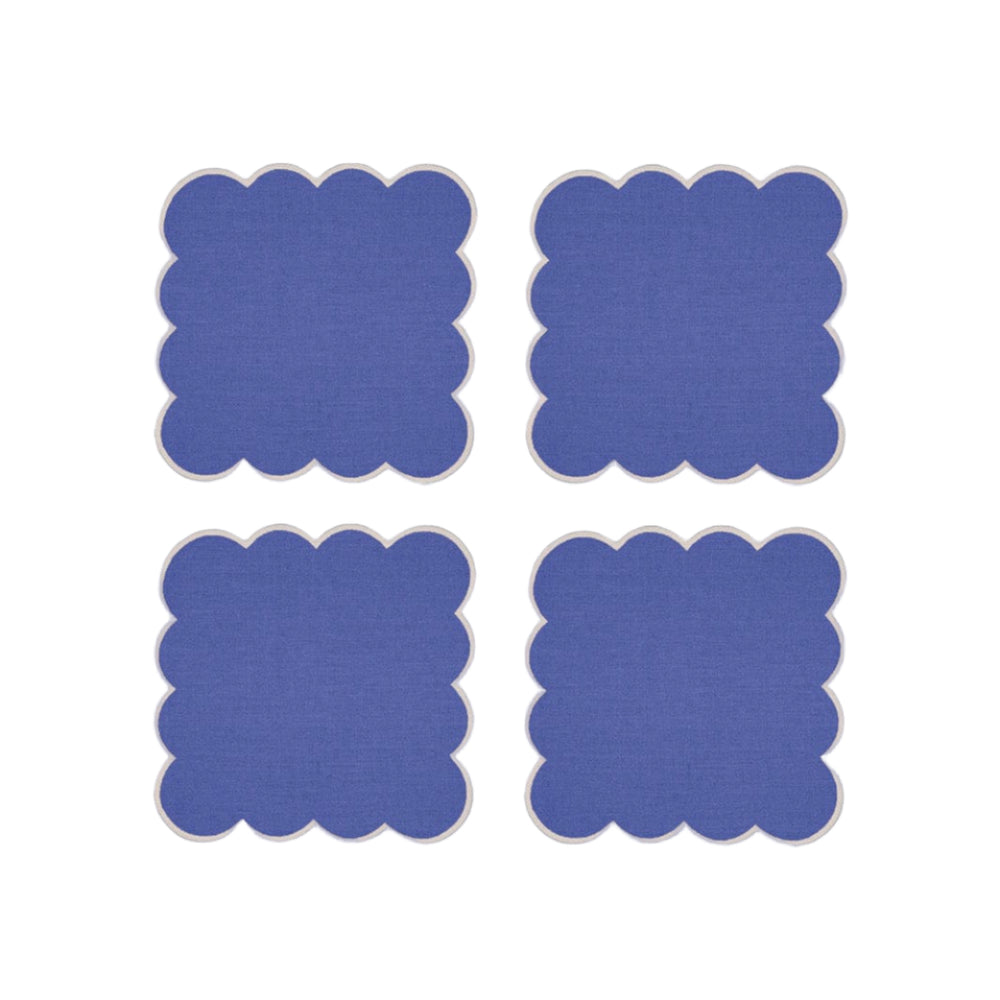 Zero-Waste Scalloped Linen Cocktail Napkins Klein Blue - Set of 4