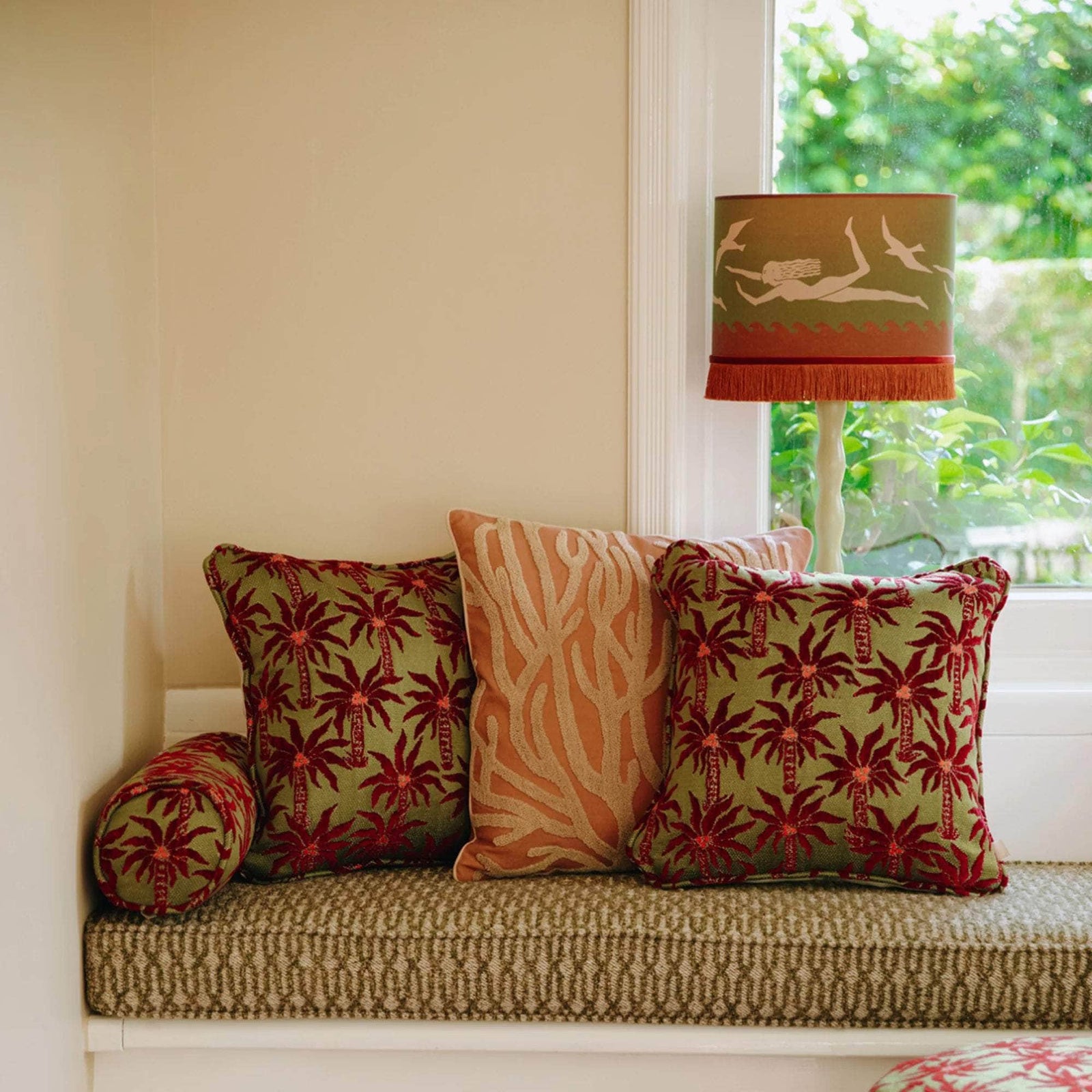 Cushion Laura Olive & Bordeaux