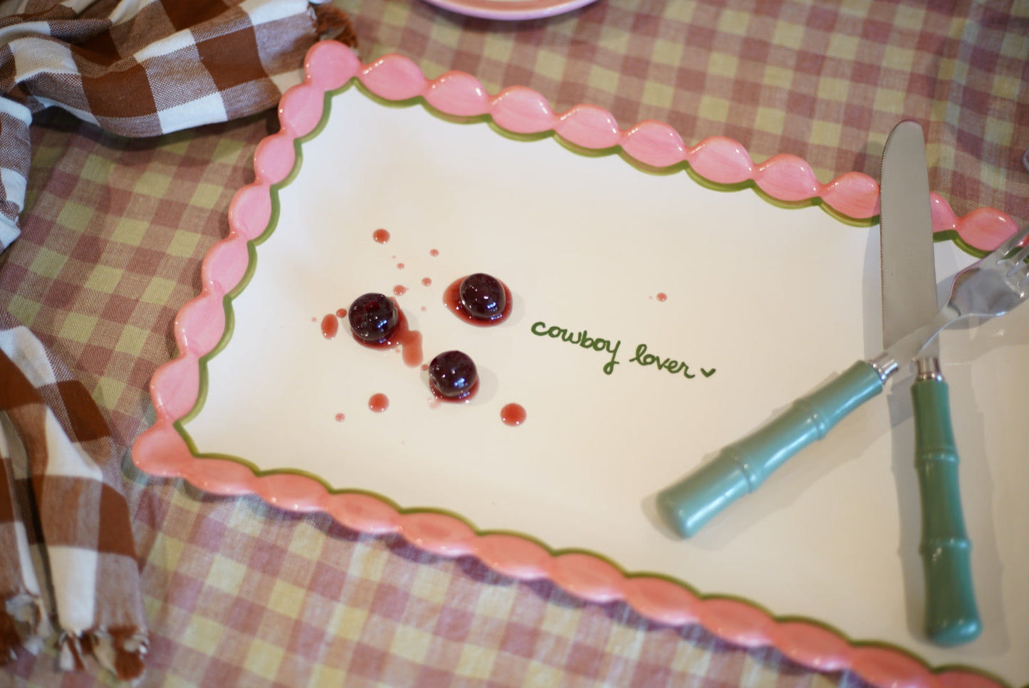 Hand-painted “cowboy lover” Scalloped Tray