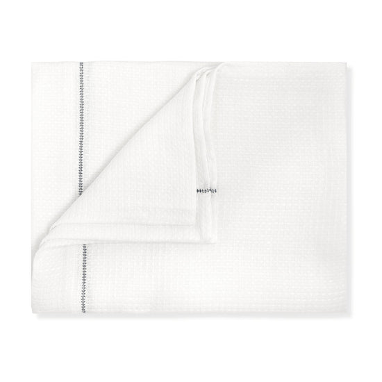 Personalised Liège Bath Sheet in Ivory White Waffle with Indigo Hemstitch