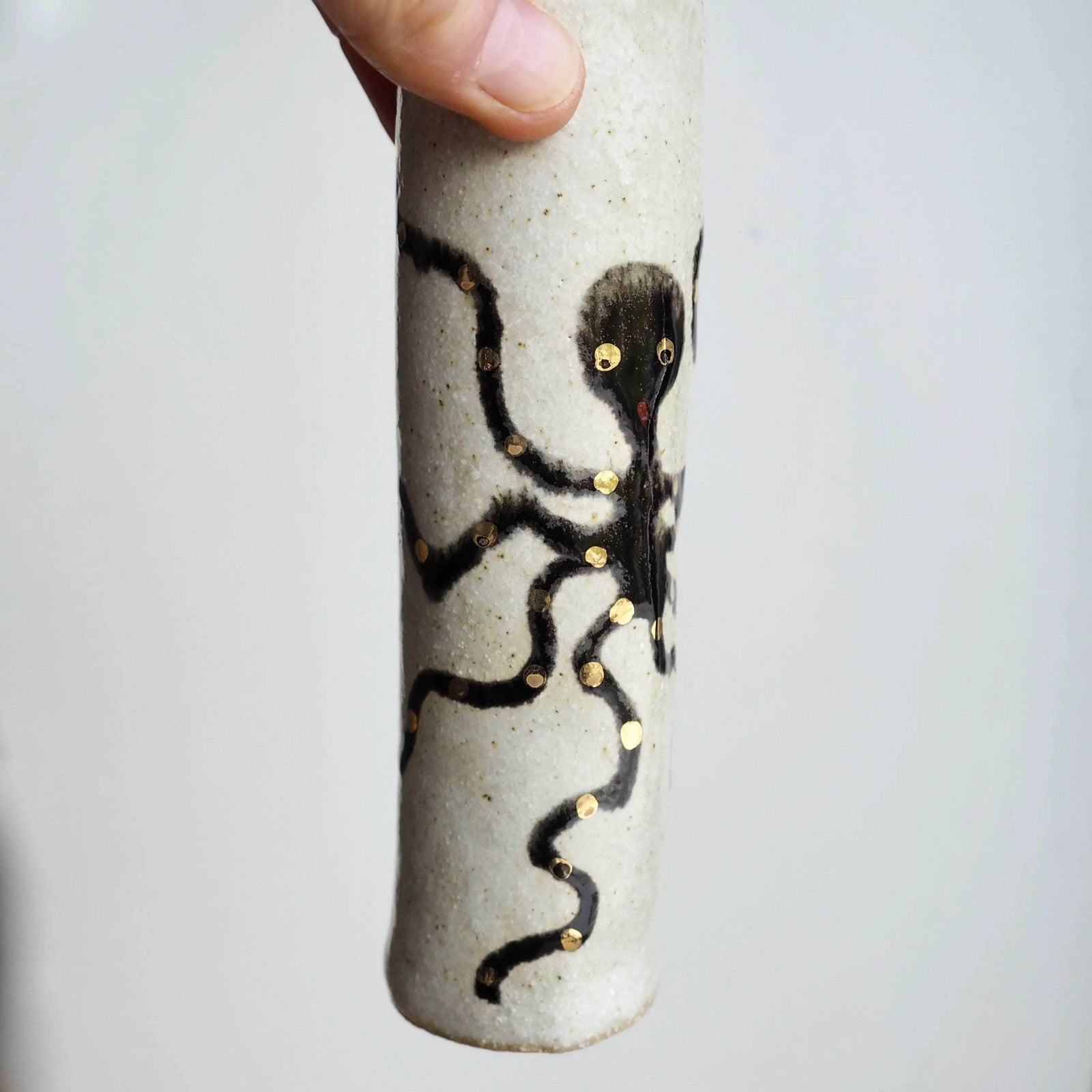 Handmade Pottery Octopus Cylinder Vases with Gold Lustre