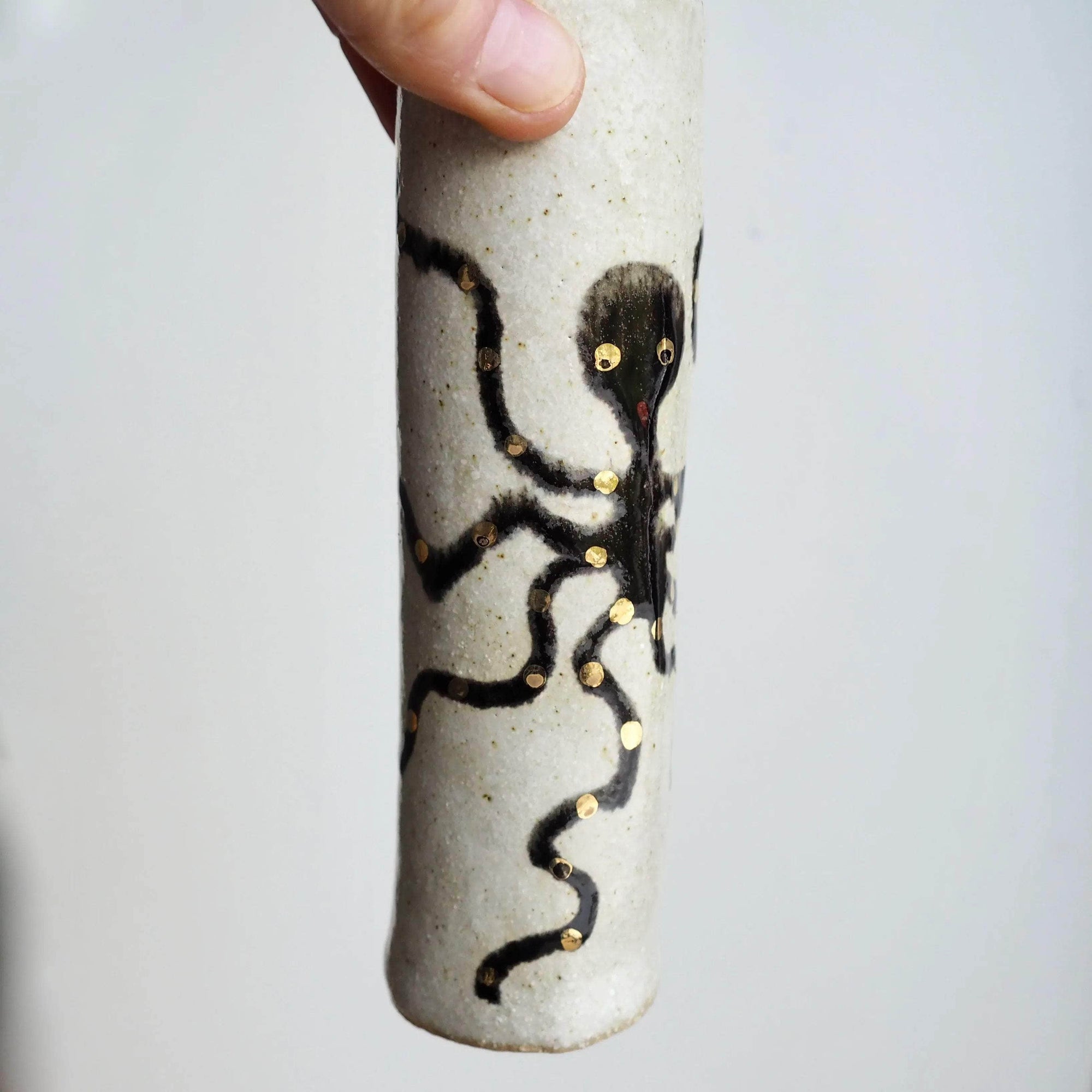 Handmade Pottery Octopus Cylinder Vases with Gold Lustre