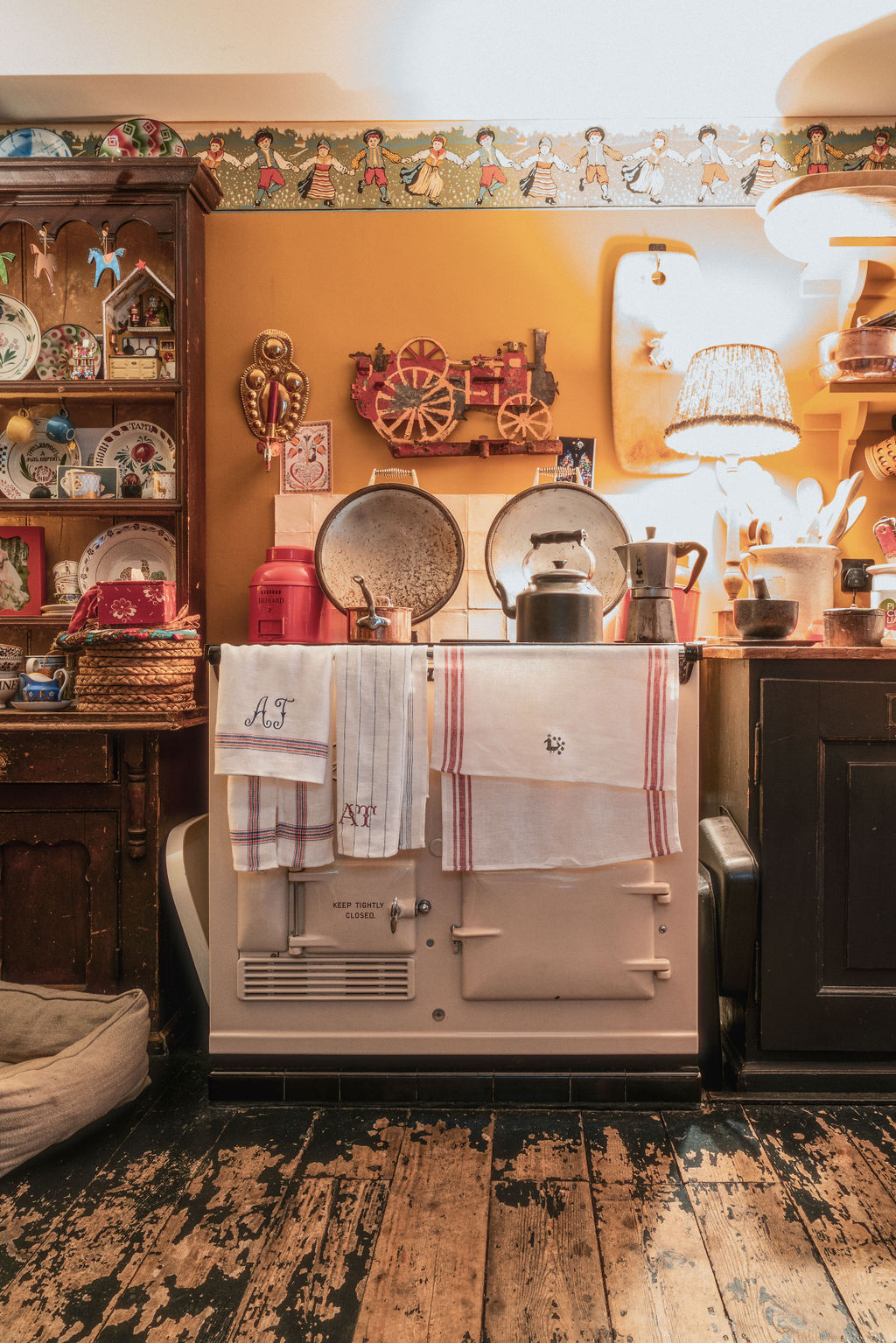 Set of 3 Varied Kitchen Towels in French Red & Blue