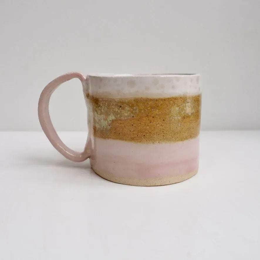 Ceramic Mug in Pink, White and Mustard