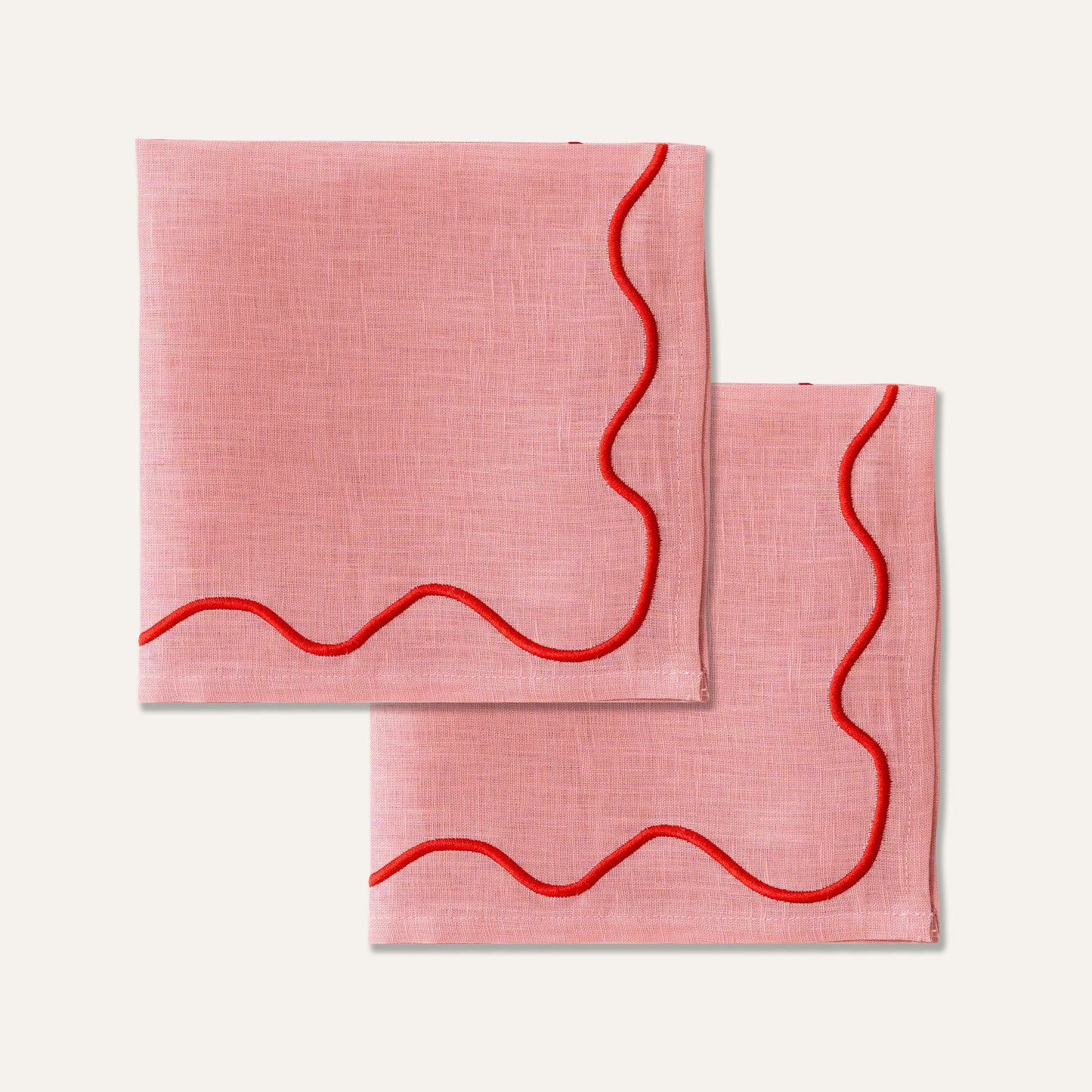 100% Linen Napkin Set Wavy Pink