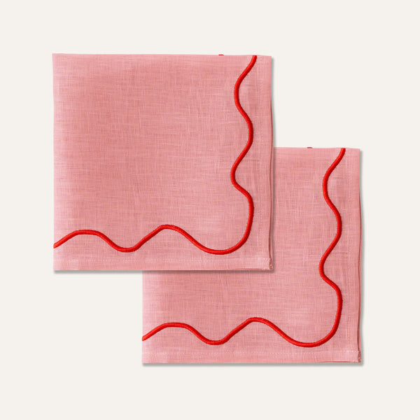 100% Linen Napkin Set Wavy Pink