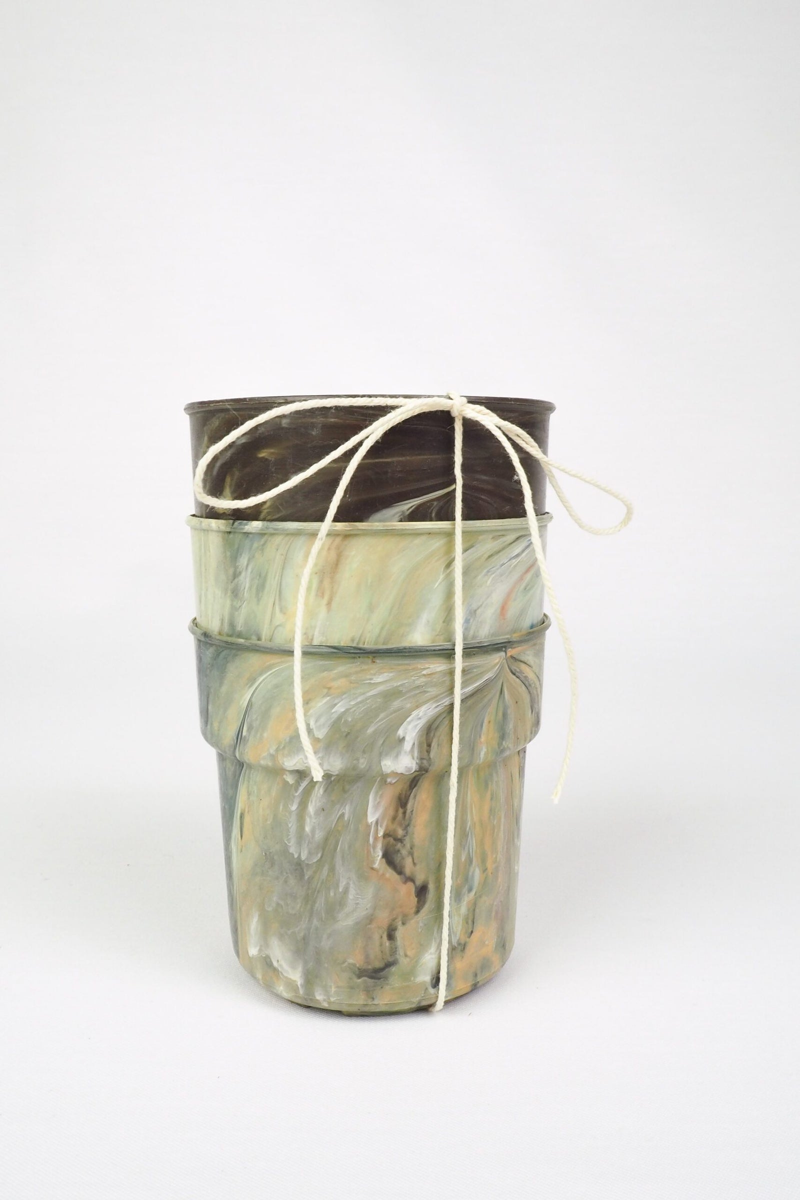 3 Vintage Marbled Plant Pots