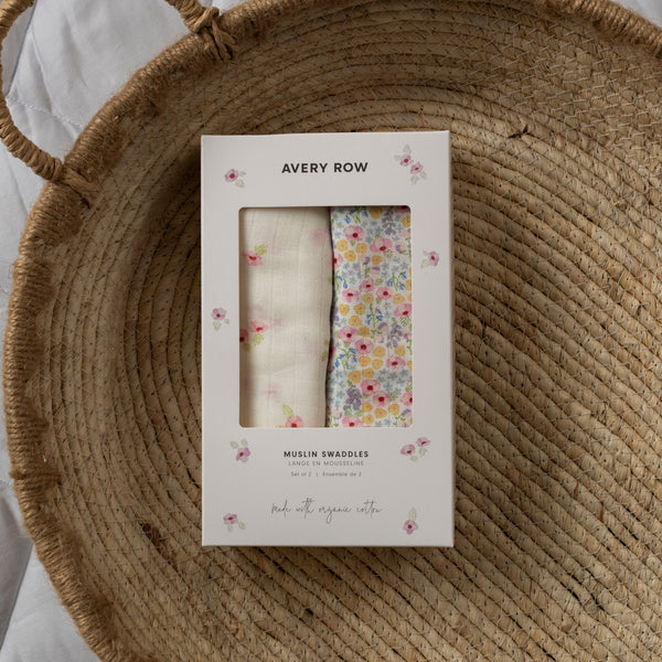 Organic Cotton Baby Muslin Swaddles, Set of 2 - Wildflower Garden / Anemone
