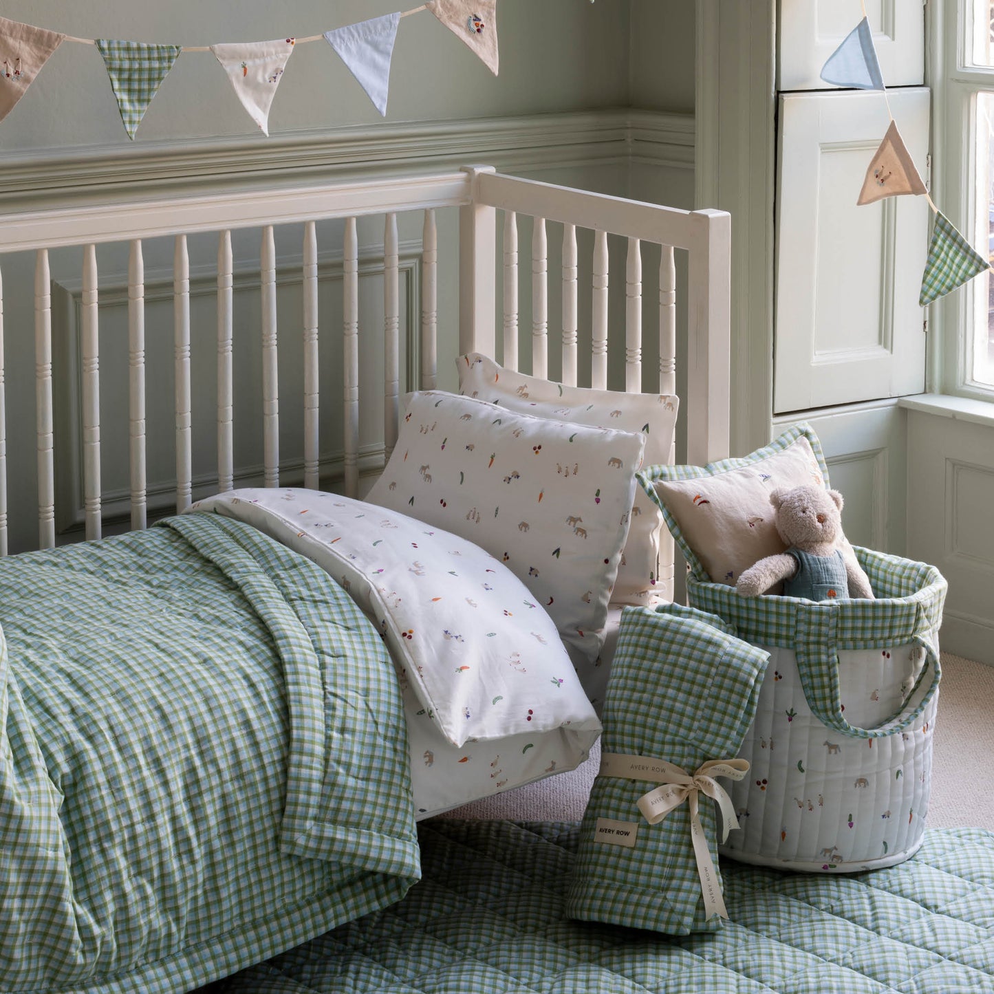 Quilted Cotbed Bedspread  - Greenhouse Gingham