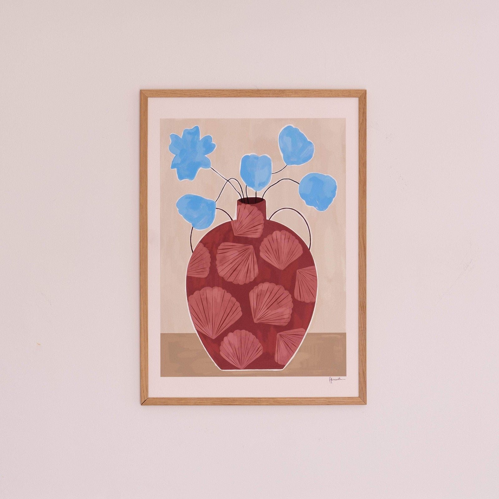 Blue Flowers In Shell Vase Print