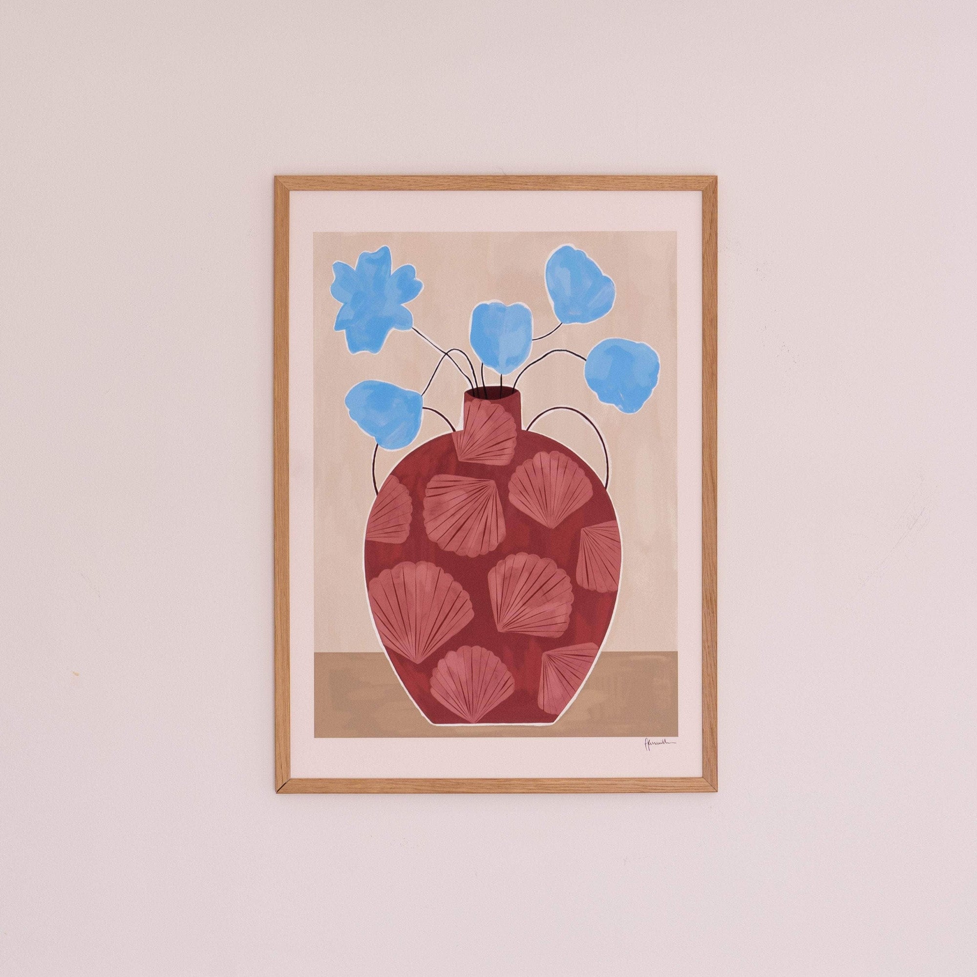 Blue Flowers In Shell Vase Print