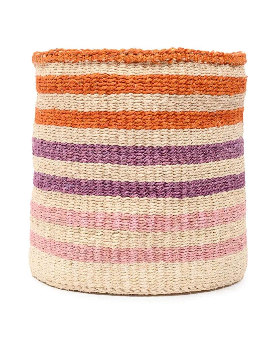 SAFIRI: Orange, Pink & Purple Stripe Woven Storage Basket