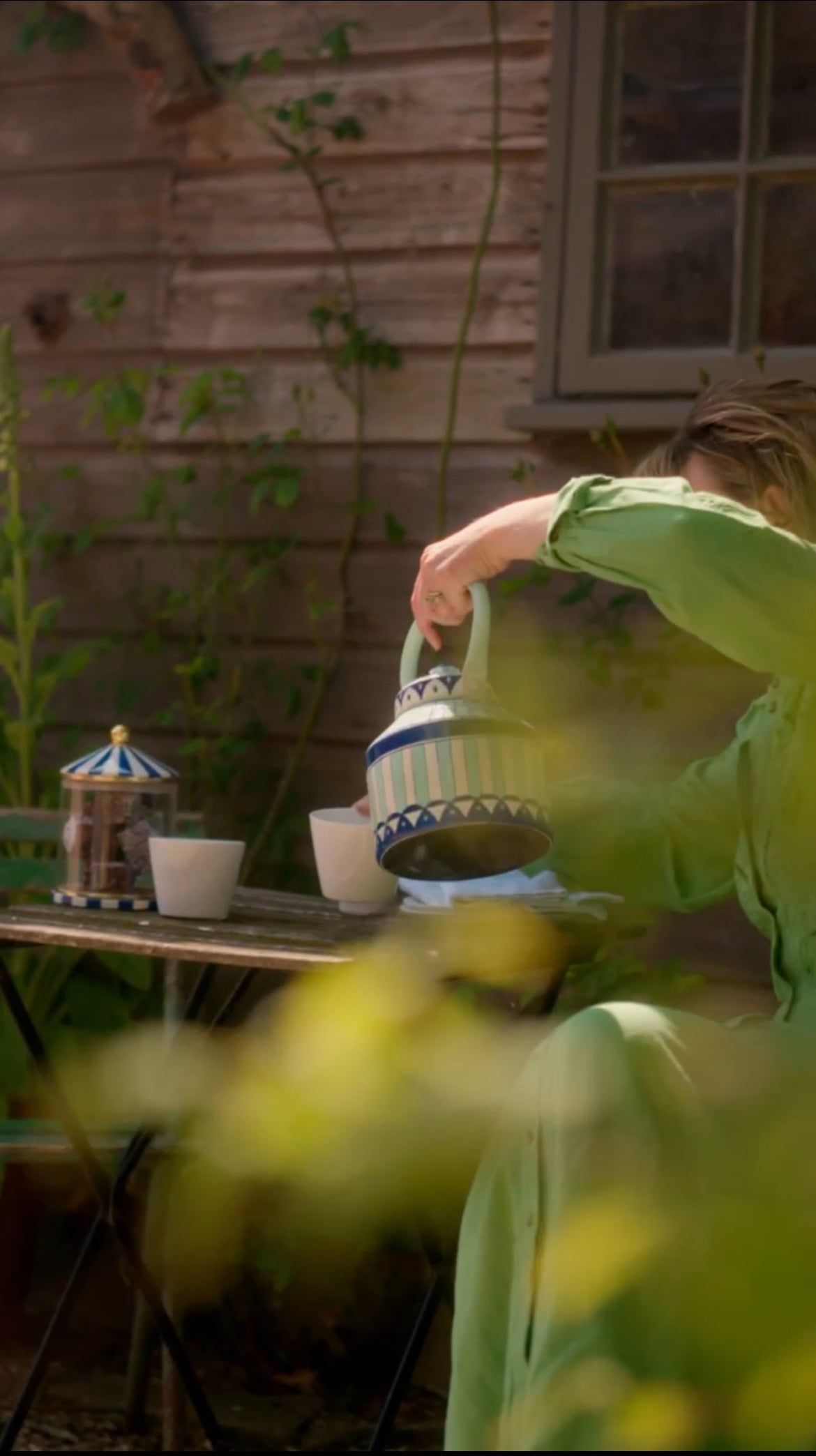 Hand Painted Tea Kettle | Blues and White | Striped