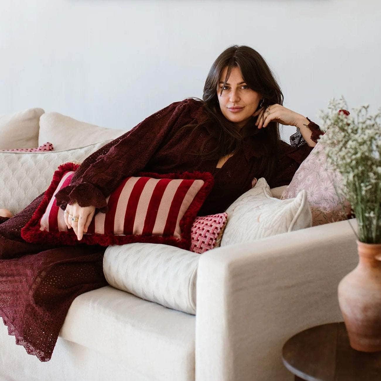 Cushion Janis Bordeaux & Pink