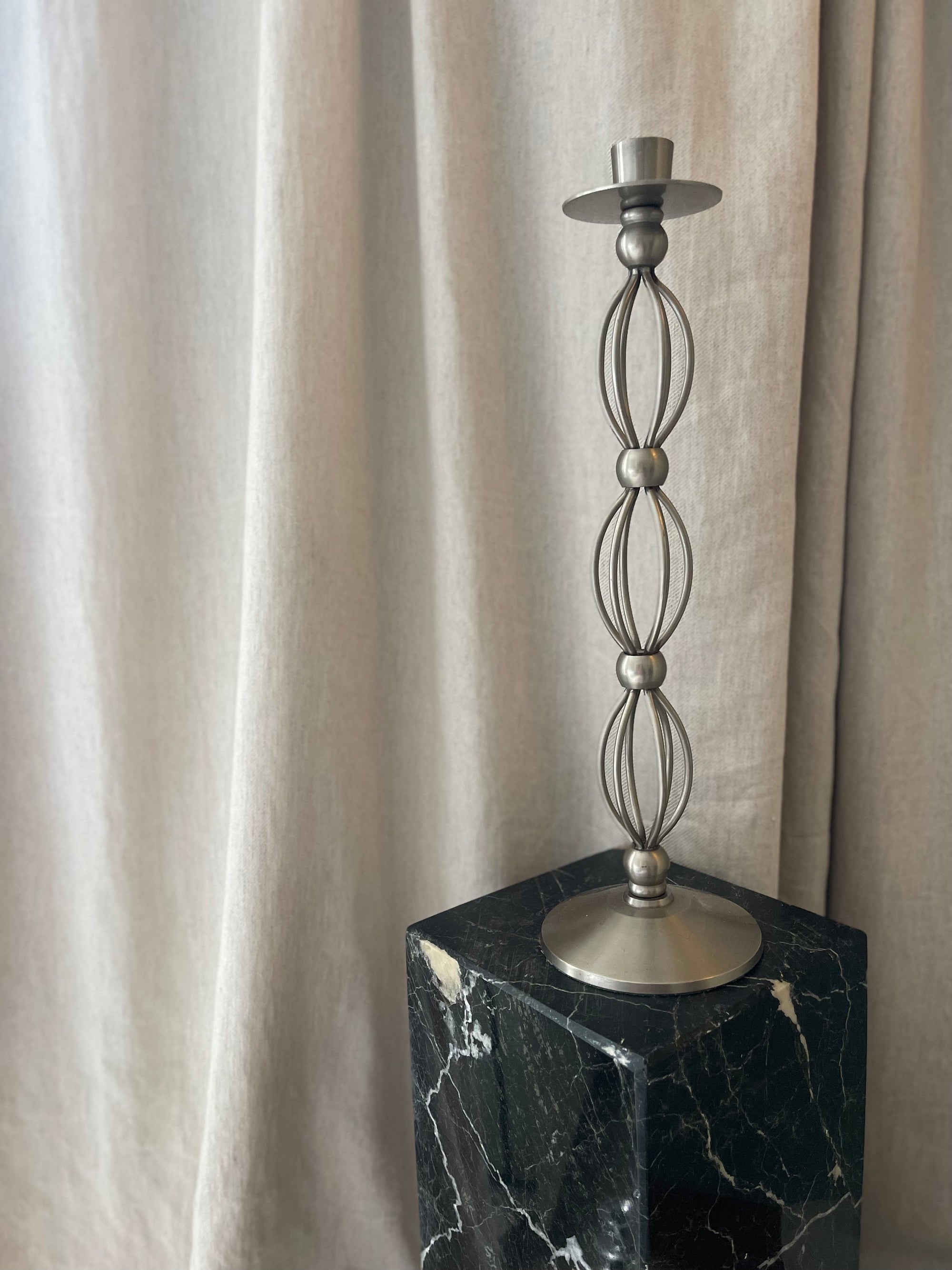 Large Pillar Silvertone Candlestick