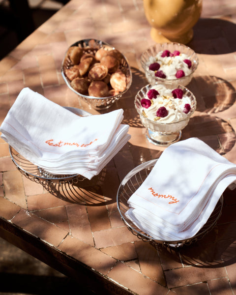 Embroidered Napkins in Orange, Mother's Day Edition (Pack of 2)
