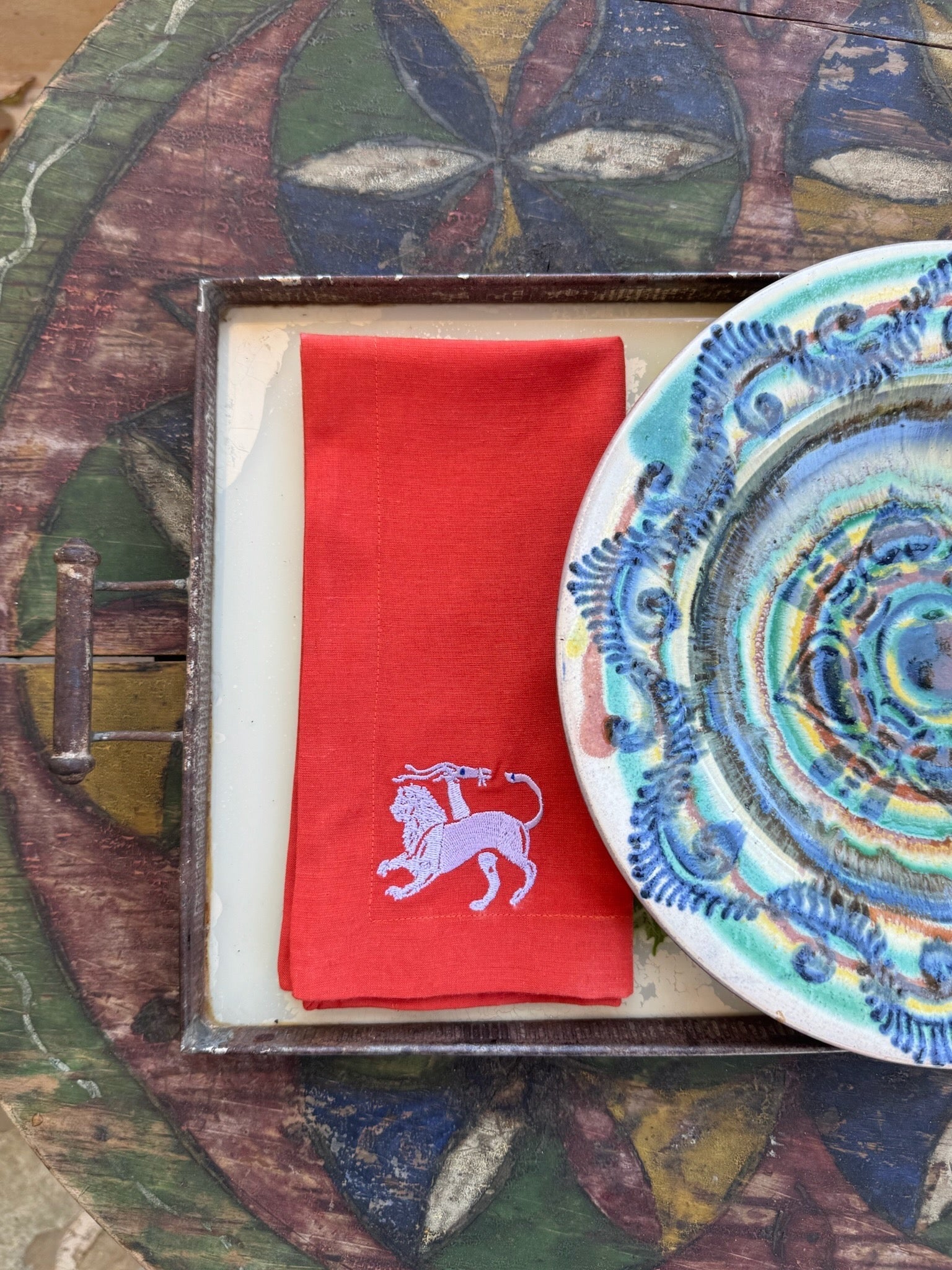 Chimera Dinner Napkin – Terracotta & Lilac