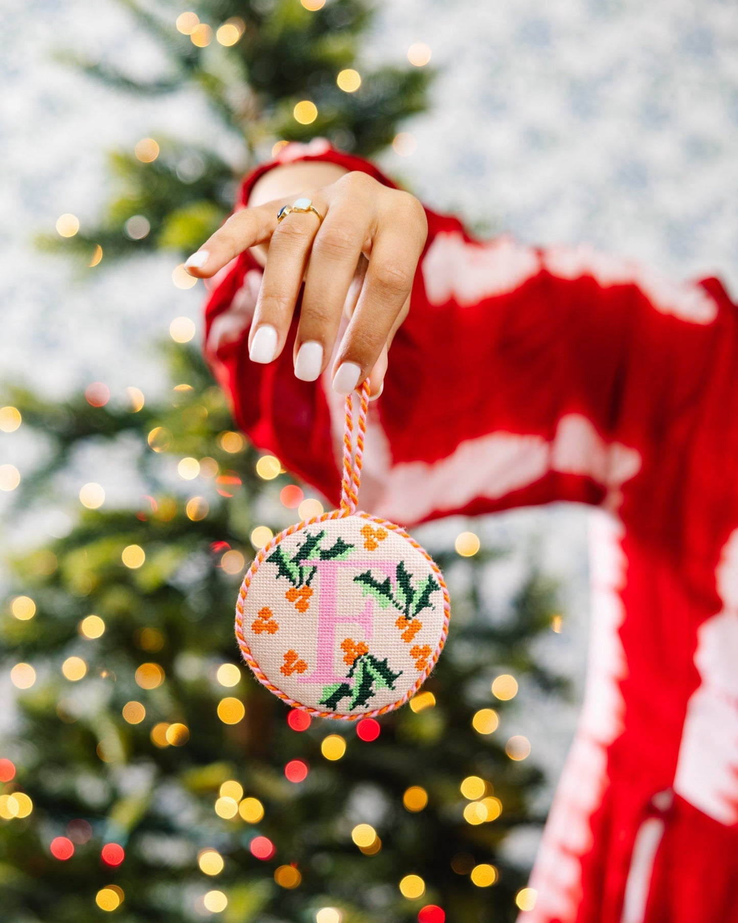 Needlepoint Monogram Ornament - F