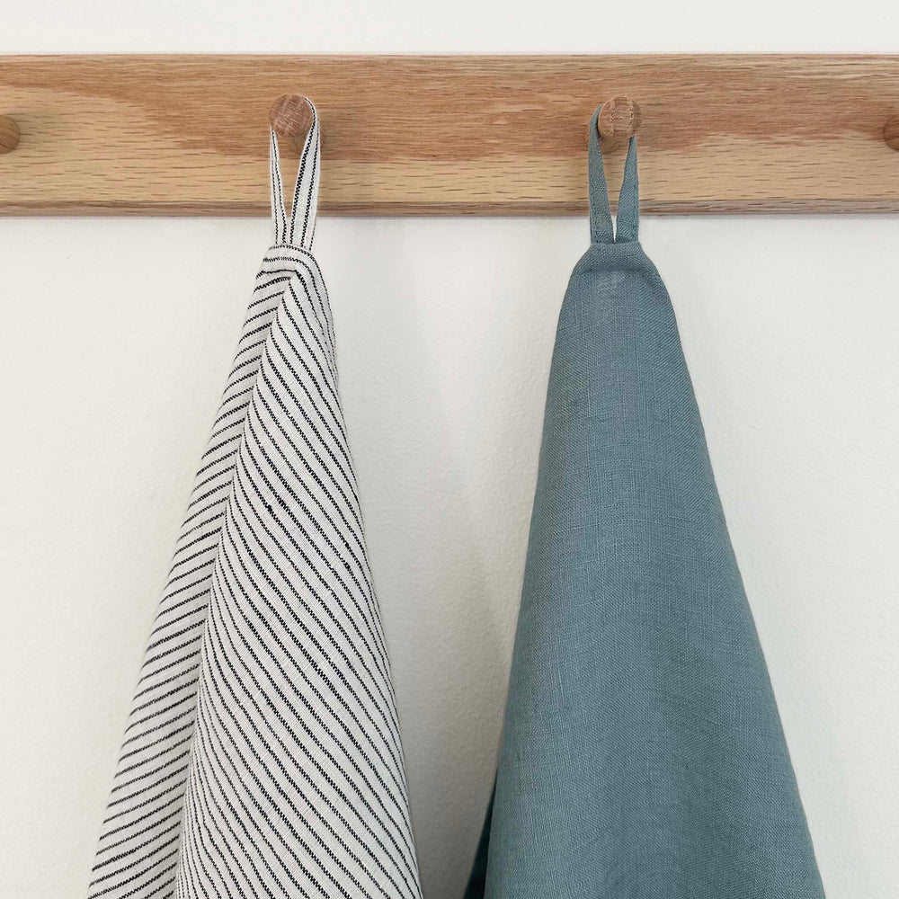 100% Linen Tea Towels OEKO-TEX® – Duck Egg Blue + Stripe