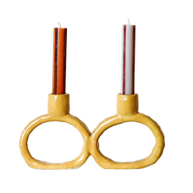 Handmade Ceramic Candle Holder Ochre