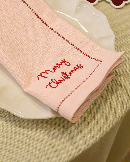 Openwork Napkin Pink Merry Christmas