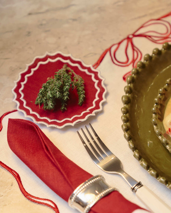 Navy Coaster/Bread Mat, Red with White