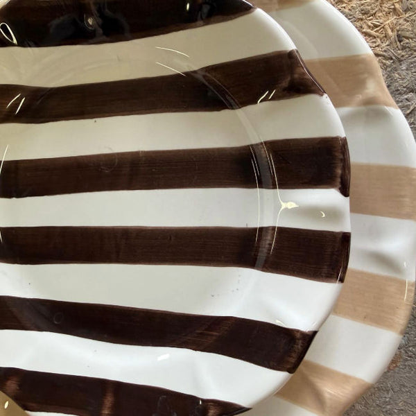 Chocolate Brown Striped Plate - 16 cm