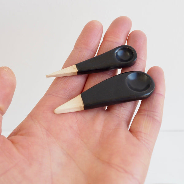 Handmade Mini Black Satin Pottery Salt / Spice Spoon