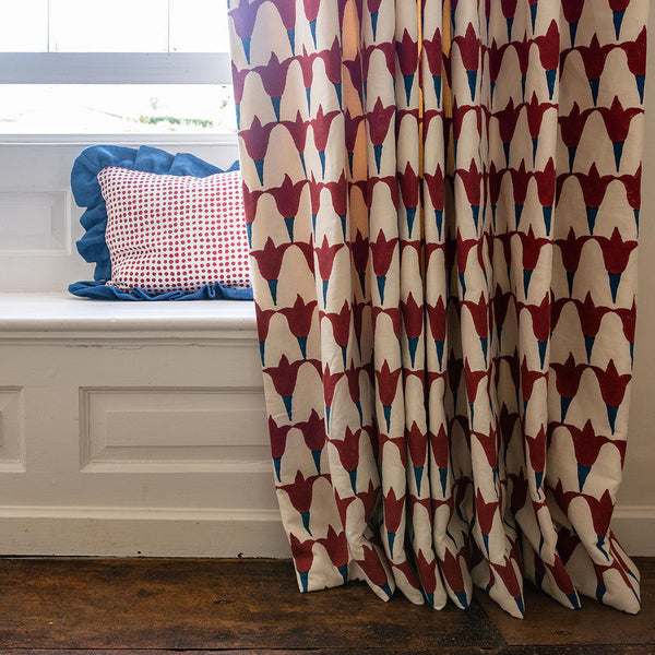 Tulip Block Printed Fabric Linen/Cotton Iron/Indigo