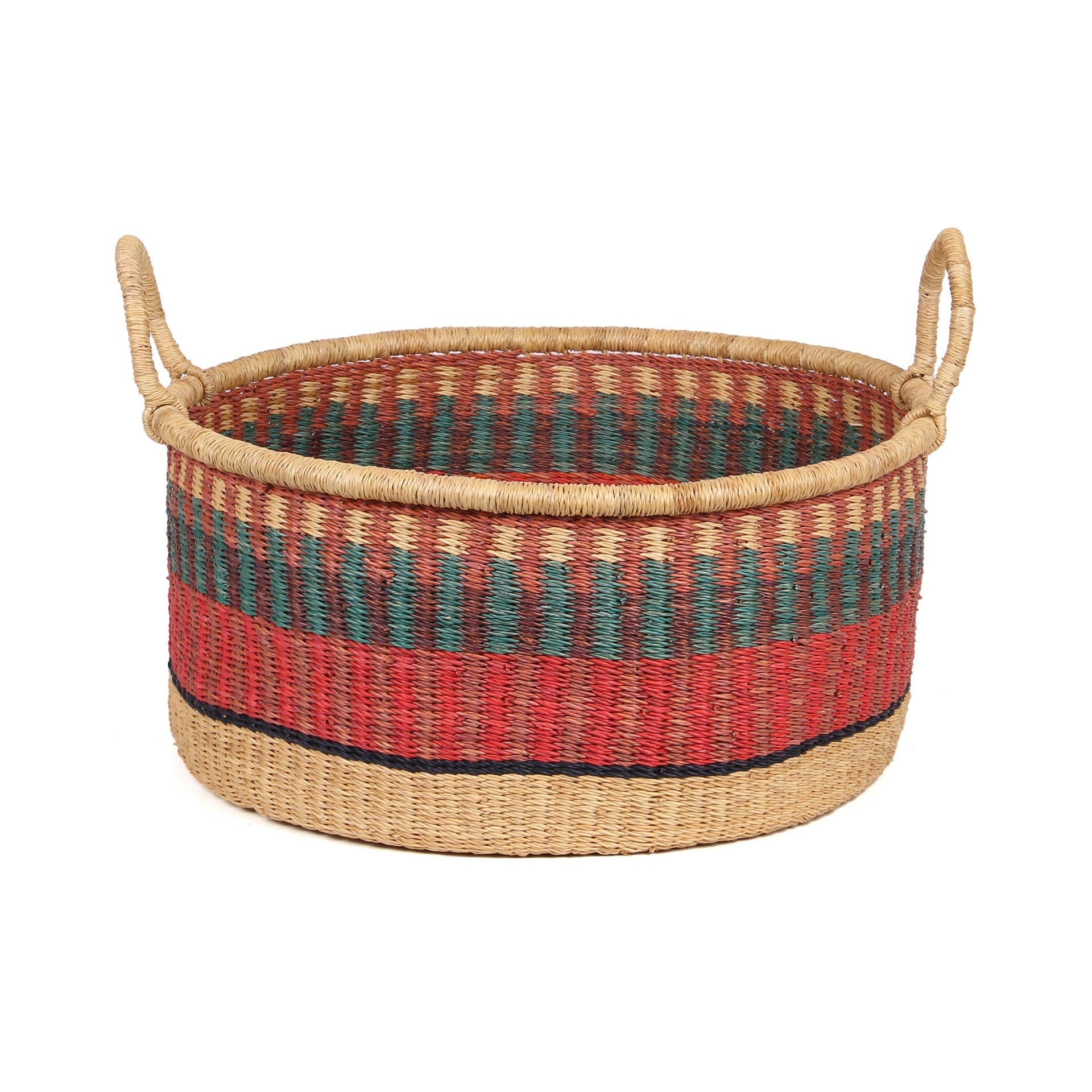 SERWA: Medium Dusty Rose, Teal and Red Floor Storage Basket with Handles