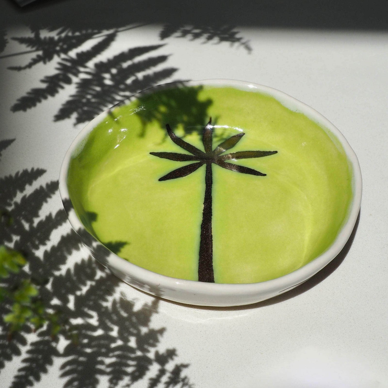 Handmade Green And Gold Ceramic Palm Tree Ring Dish