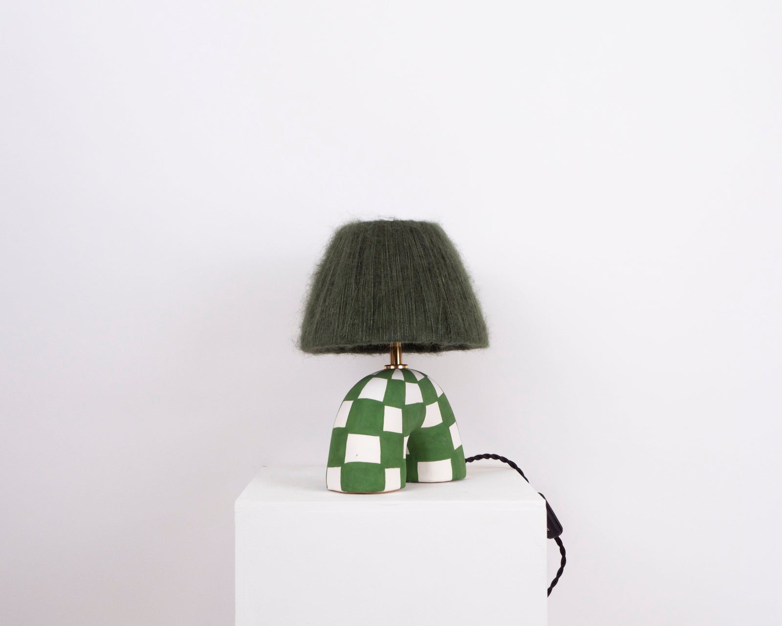 'Me' Table Lamp - Forest Green Checkerboard
