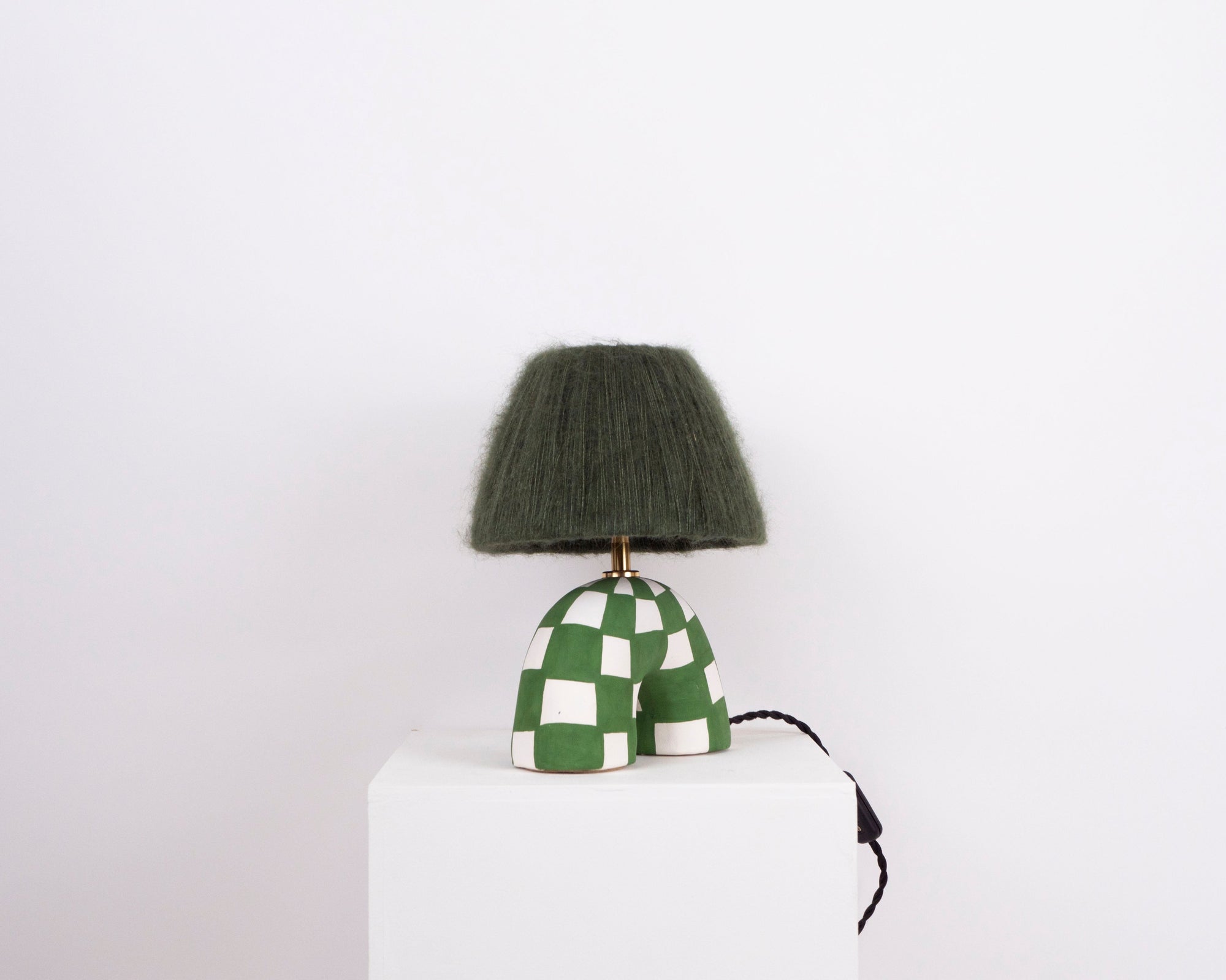 'Me' Table Lamp - Forest Green Checkerboard