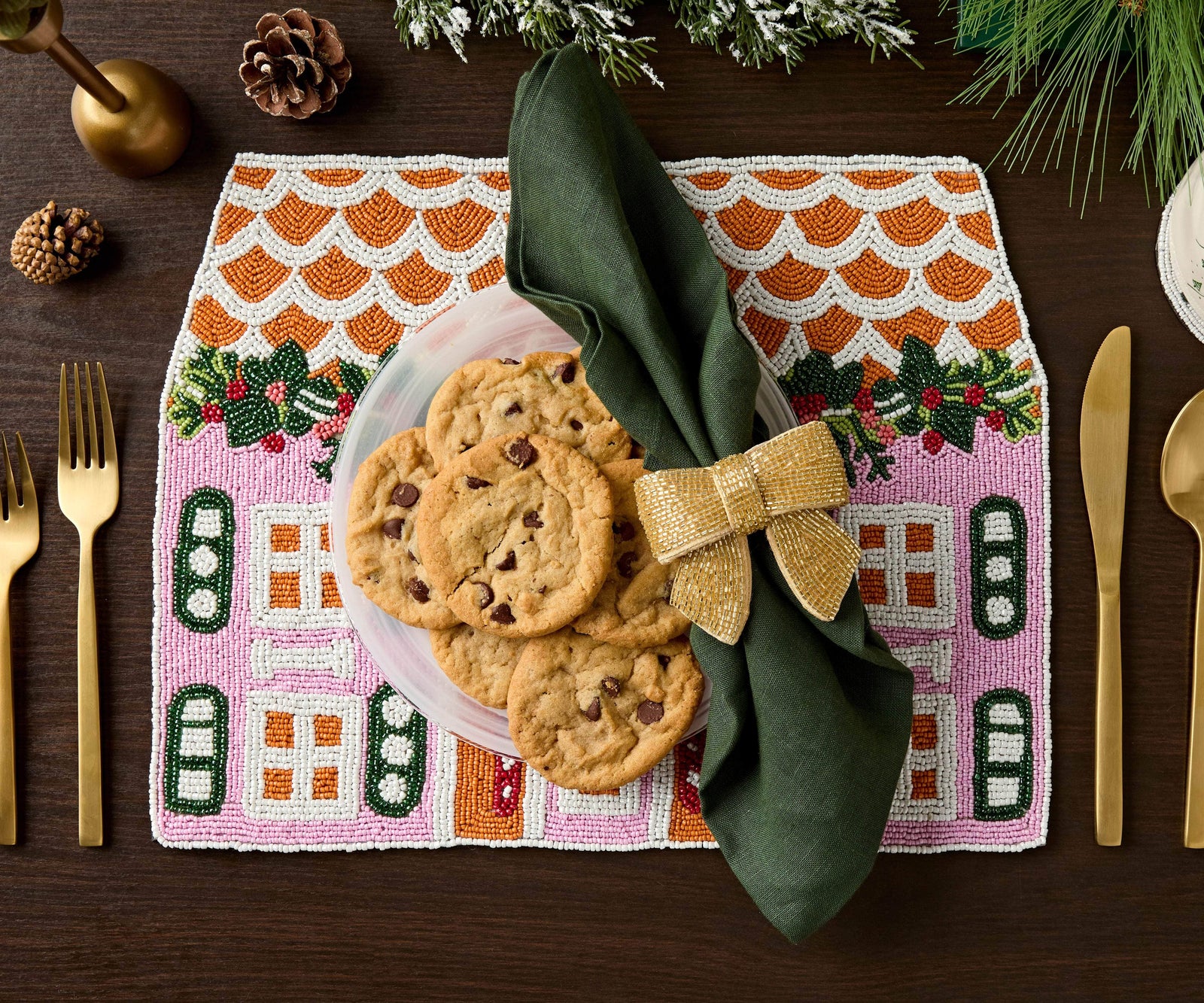 Handcrafted Gingerbread House Beaded Placemat