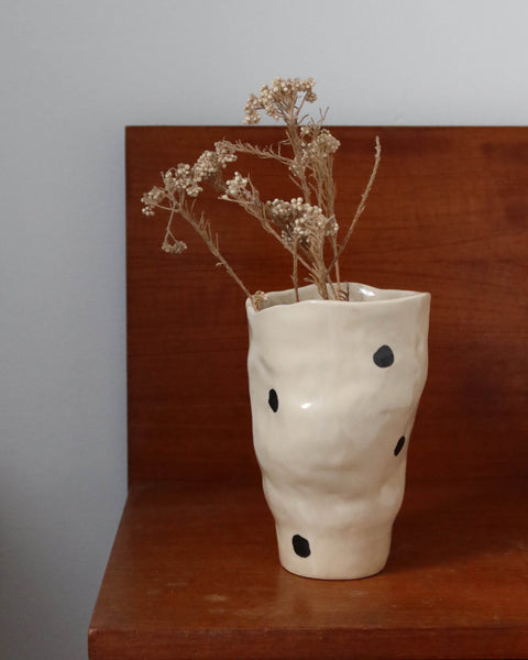 Asymmetrical Vase - Bold Black Dots