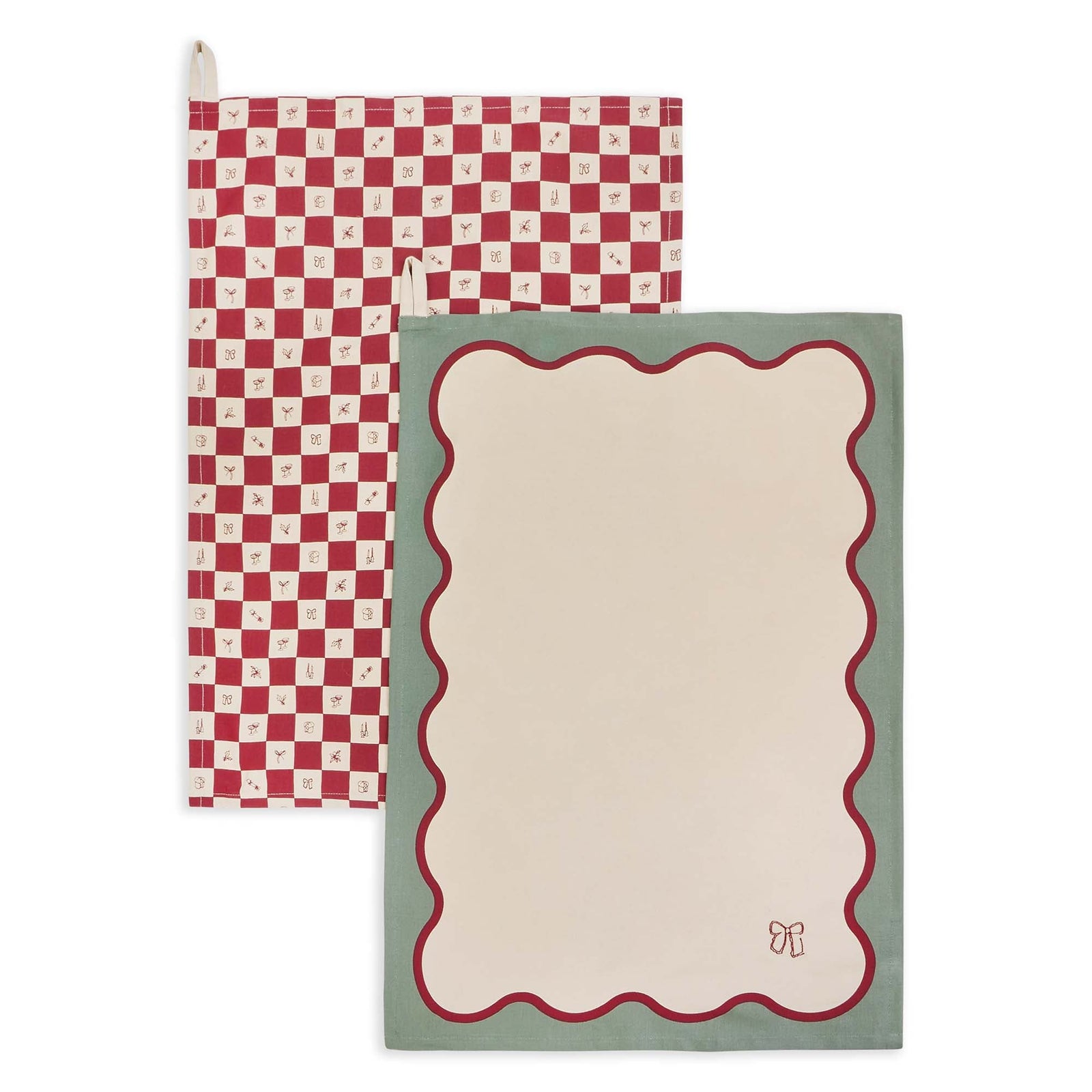 Tea Towels, Set of 2 - Christmas Checkerboard