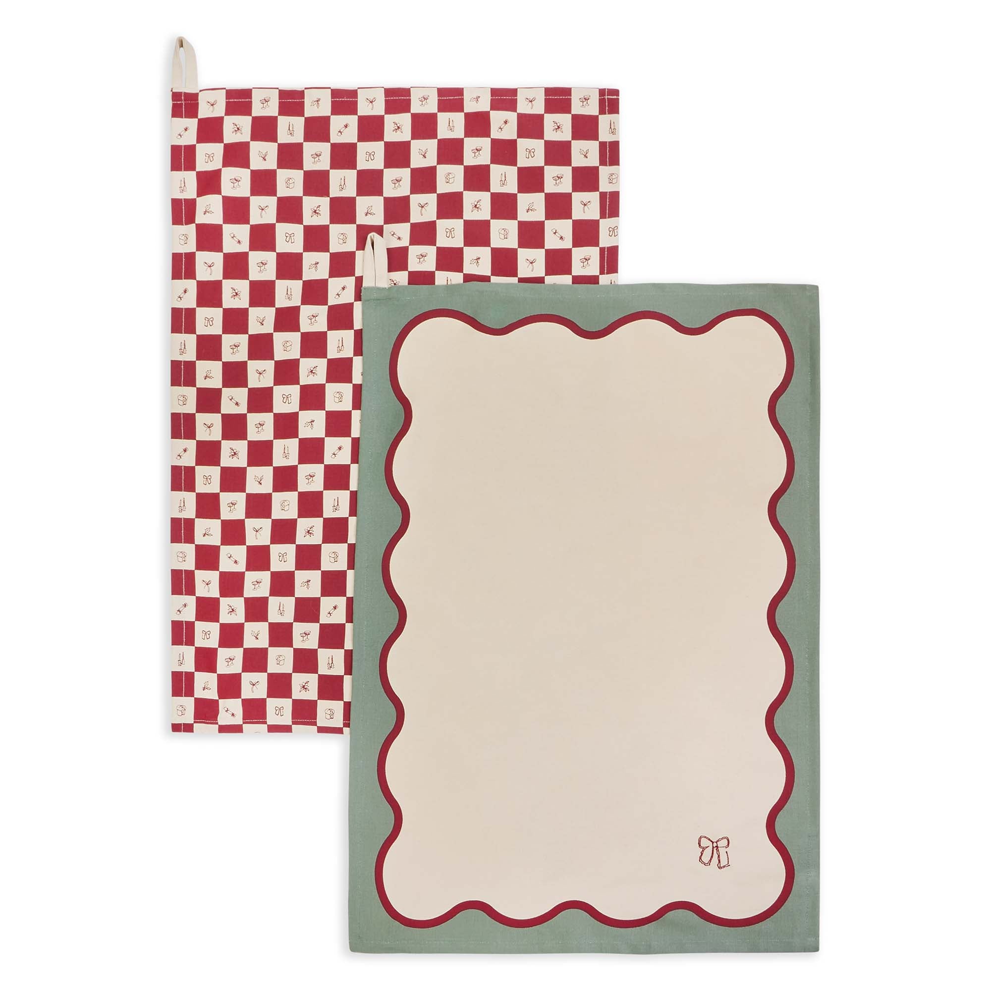 Tea Towels, Set of 2 - Christmas Checkerboard