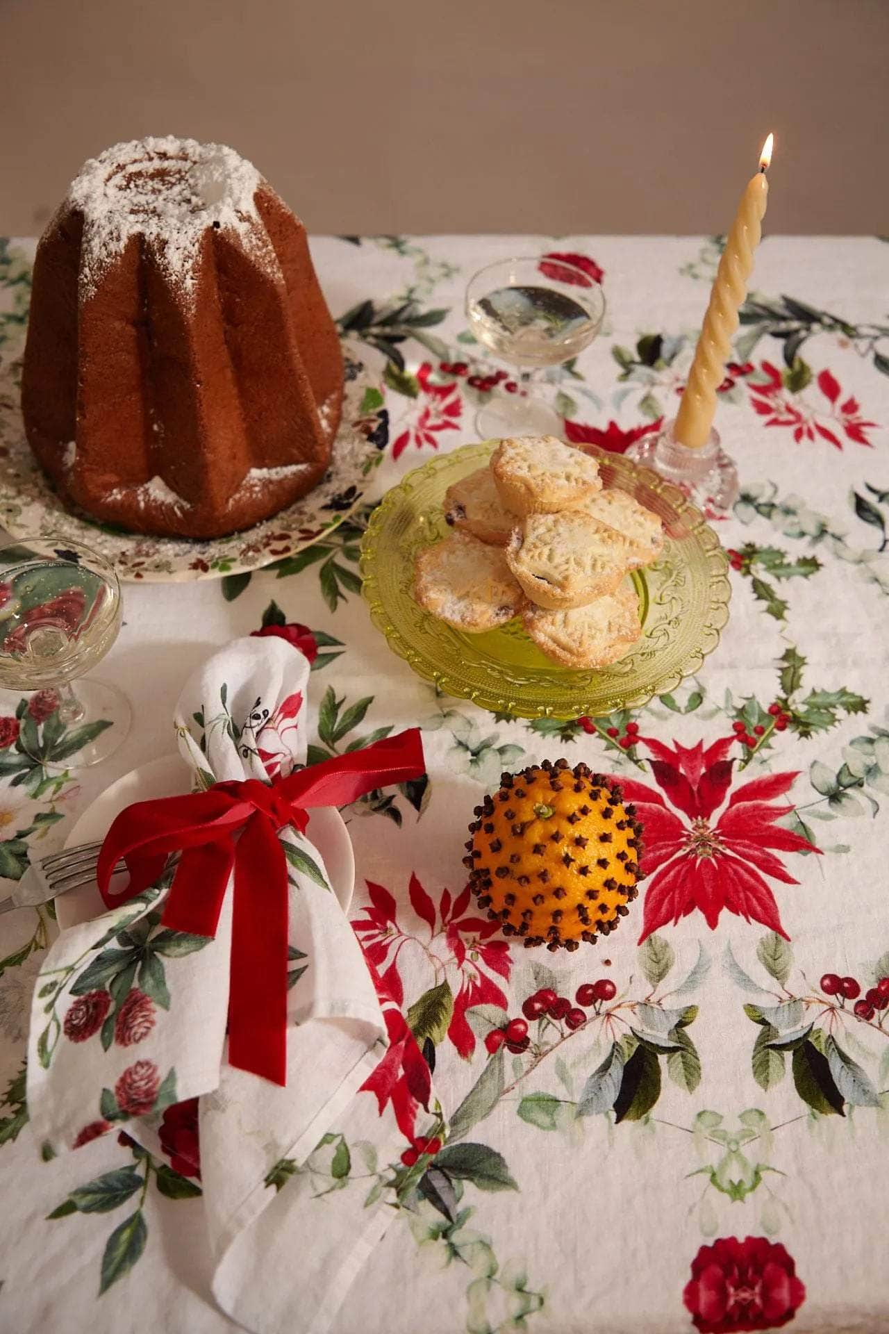 Winter Bloom Linen Tablecloth