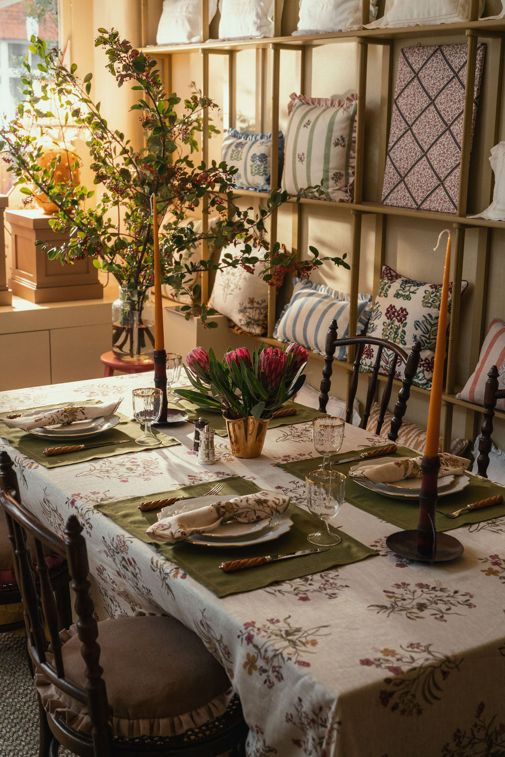 Scarlet Flax & Field Flowers Printed Tablecloth