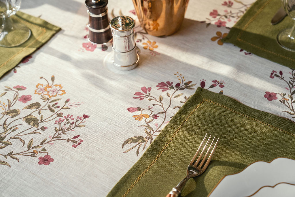 Scarlet Flax & Field Flowers Printed Tablecloth