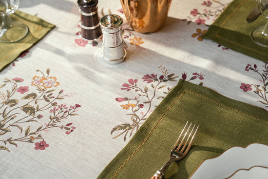 Scarlet Flax & Field Flowers Printed Tablecloth