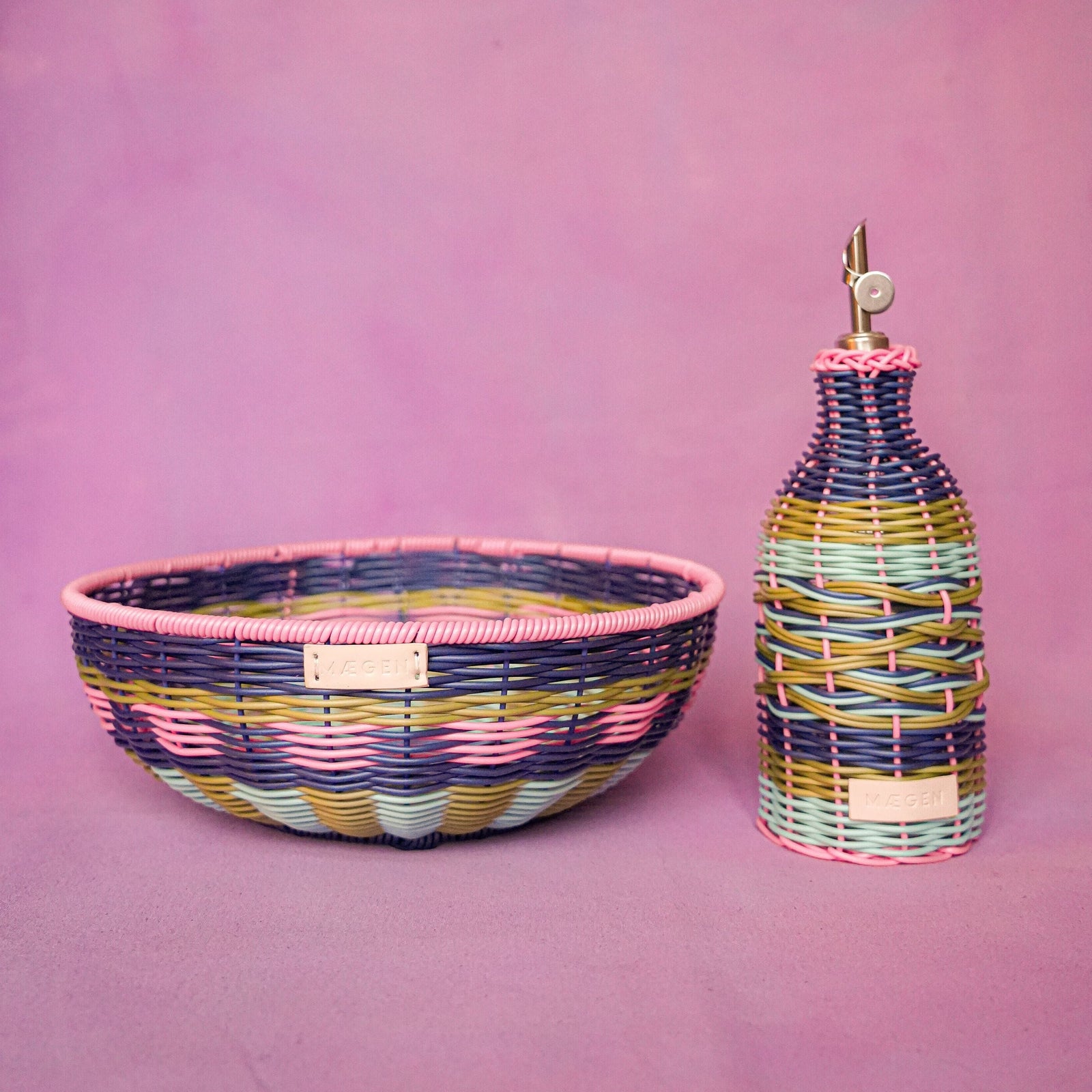 Woven Oil Pourer | Pink & Navy
