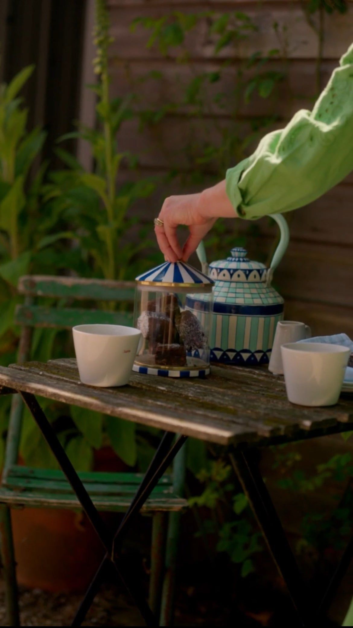 Hand Painted Tea Kettle | Blues and White | Striped