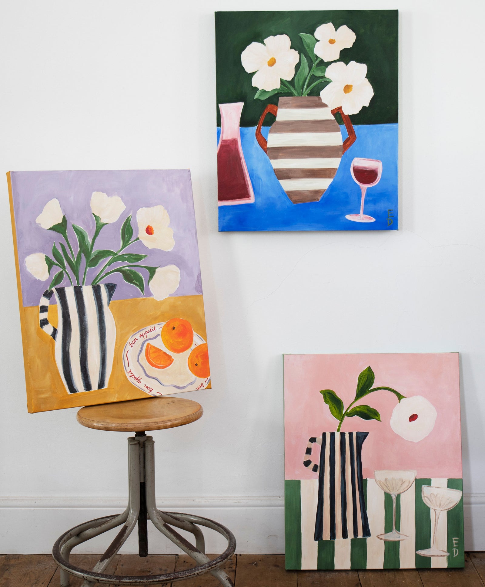 Saucers of Champagne Acrylic Painting