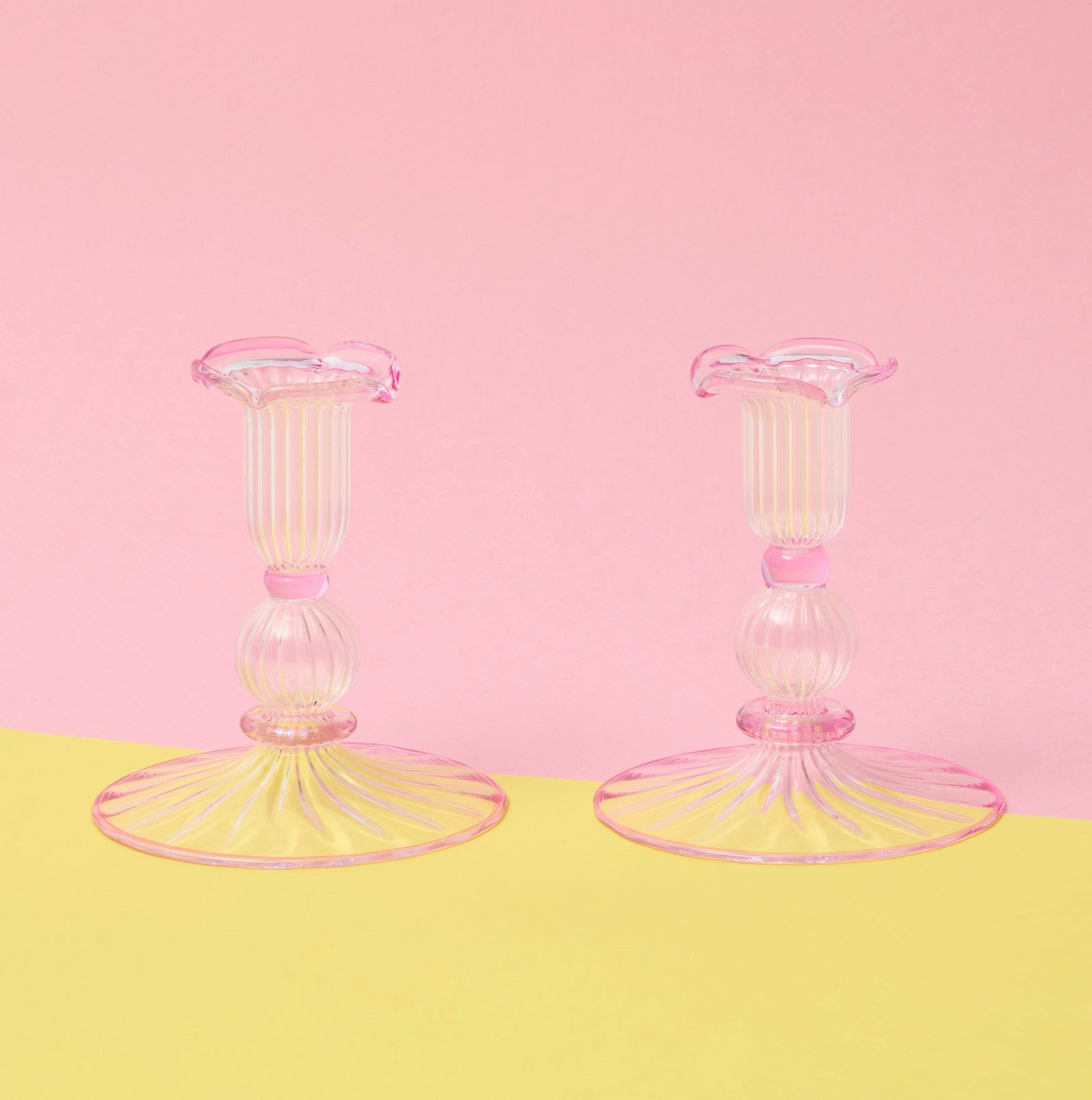 Pink Rimmed Savannah candleholders (Set of 2)